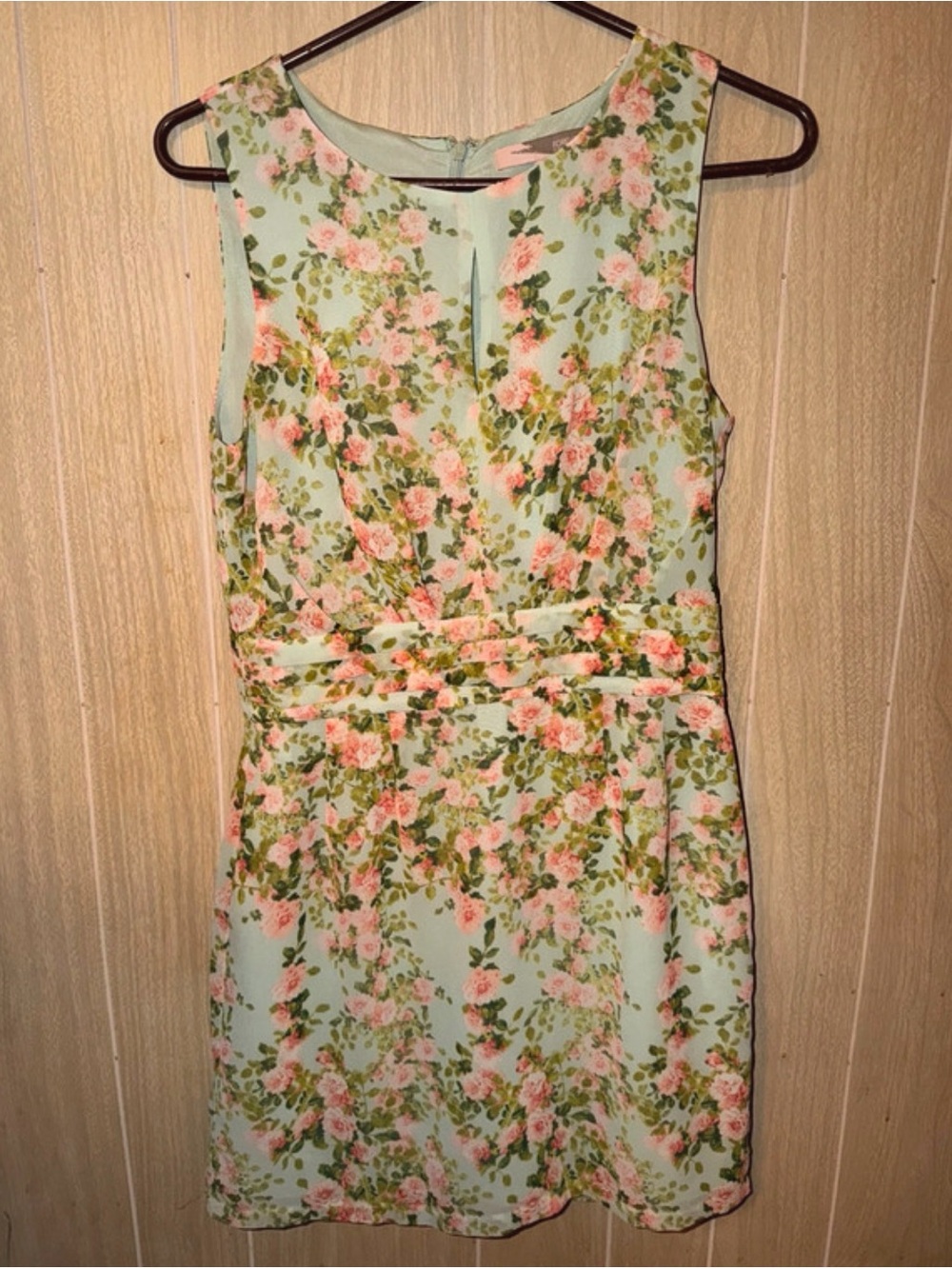 Forever 21 Mint Floral Sleeveless Sheath Dress with Pink Roses